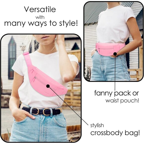 Women Men Hot Pink Large Crossbody Fanny Pack Belt Bag Hands-Free Waist Pack - Picture 2 of 6